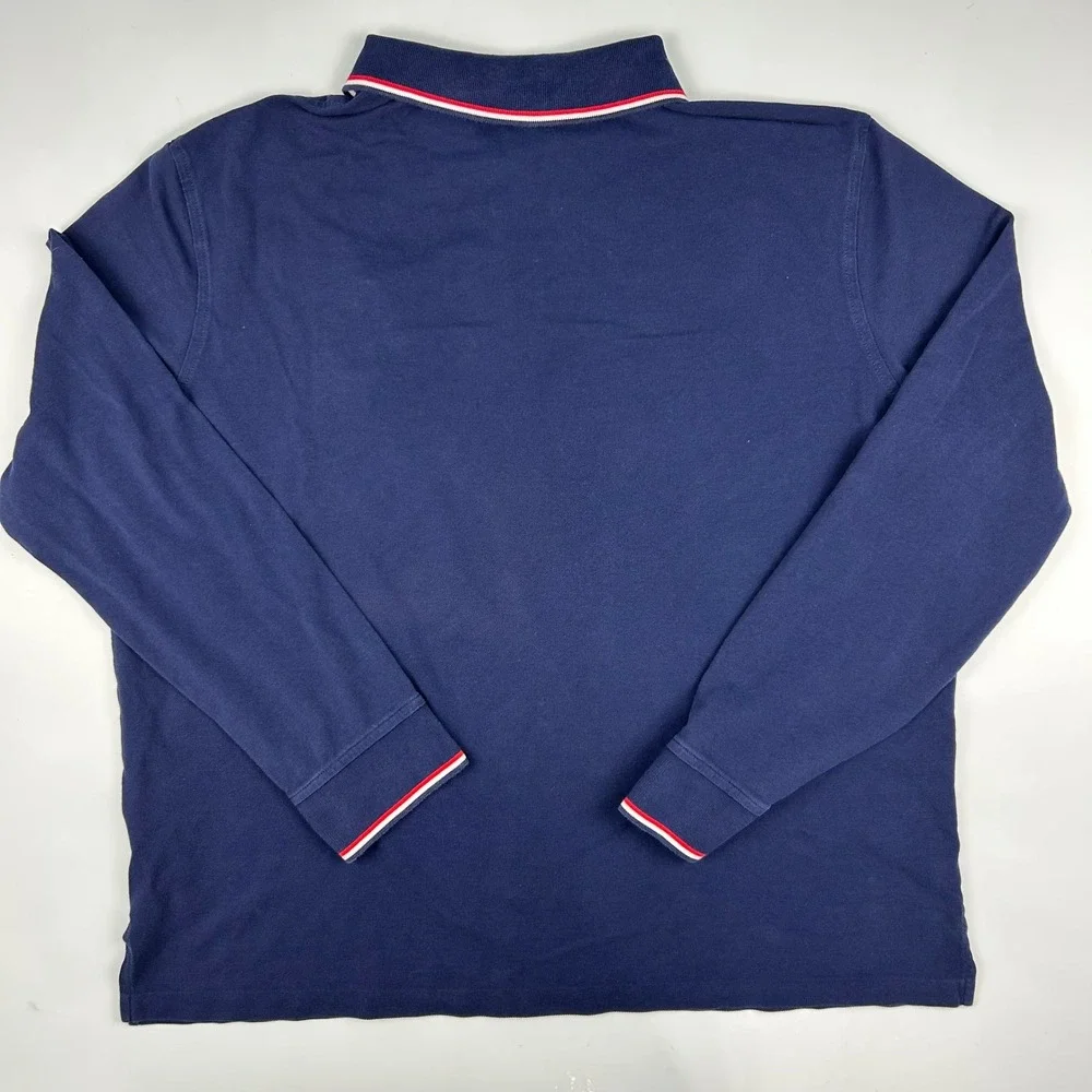 Polo Ralph Lauren Mens XL Navy Long Sleeve Big Pony Polo Shirt Red White Trim